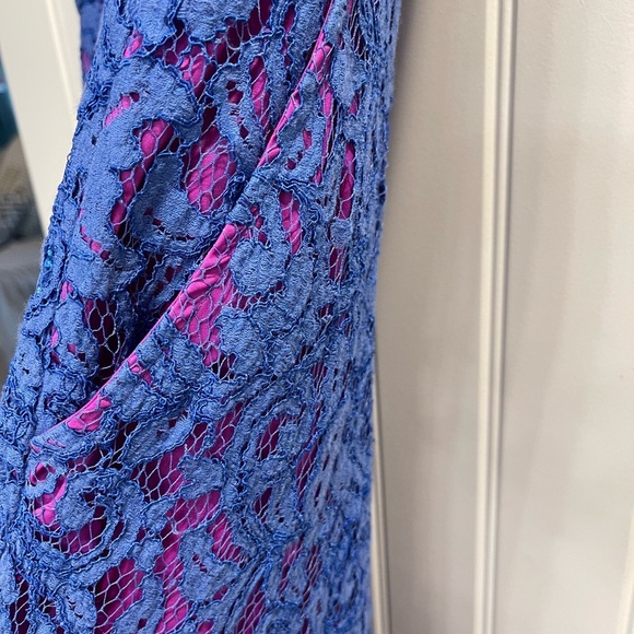 Beautiful Adrianna Papell Floral Lace Sheath Dress Pink blue Womens Sz 10 pocket - Picture 3 of 6